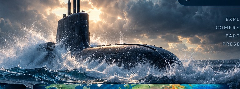 Sous-marin faisant surface au milieu d’une mer déchaînée